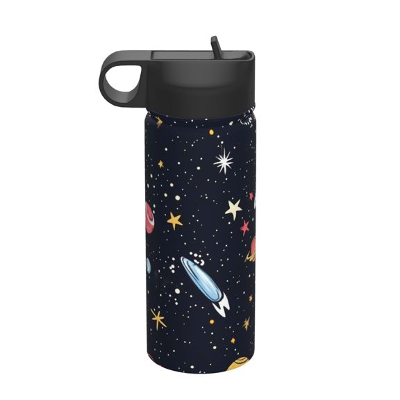 18 Oz Insulated Sports Bottle, Outdoor Sports Gym Handheld Portable Casual Stainless Steel Water Bottle, Straw With Lid Galaxy Planet