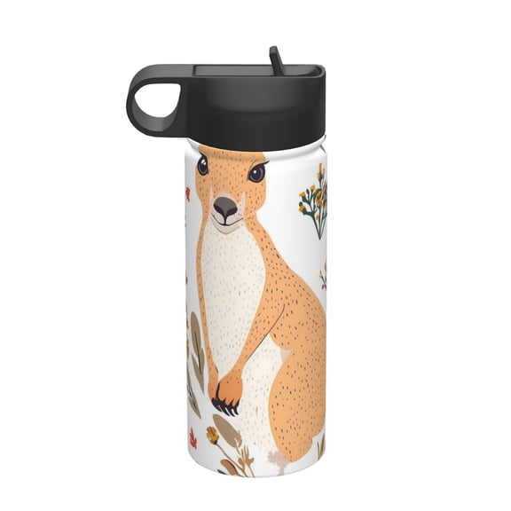 18 Oz Insulated Sports Bottle, Outdoor Sports Gym Handheld Portable Casual Stainless Steel Water Bottle, Straw With Lid Kangaroo And Flower