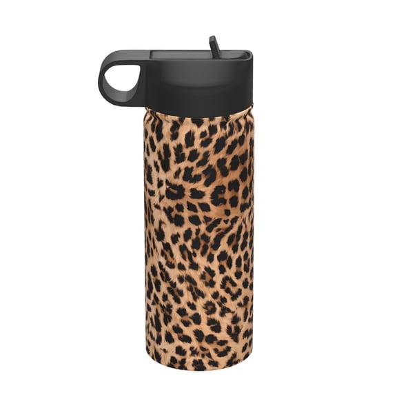 18 Oz Insulated Sports Bottle, Outdoor Sports Gym Handheld Portable Casual Stainless Steel Water Bottle, Straw With Lid Leopard Print Pattern