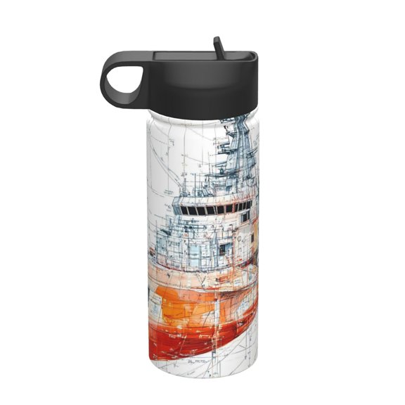 18 Oz Insulated Sports Bottle, Outdoor Sports Gym Handheld Portable Casual Stainless Steel Water Bottle, Straw With Lid Naval Vessels A Road