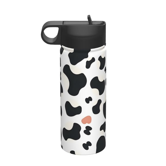 18 Oz Insulated Sports Bottle, Outdoor Sports Gym Handheld Portable Casual Stainless Steel Water Bottle, Straw With Lid Simple Cow Print Pattern1_3