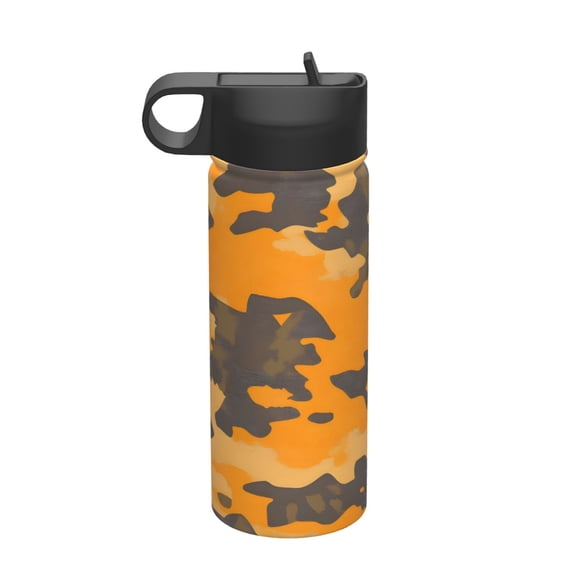 18 Oz Insulated Sports Bottle, Outdoor Sports Gym Handheld Portable Casual Stainless Steel Water Bottle, Straw With Lid Texture Camo Army Orange_2
