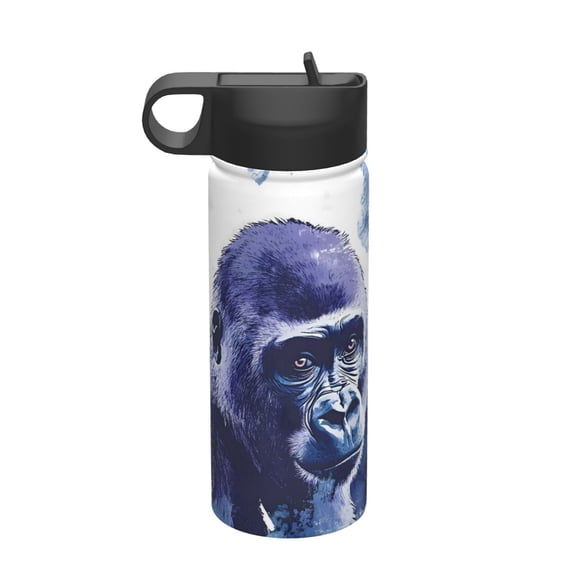 18 Oz Insulated Sports Bottle, Outdoor Sports Gym Handheld Portable Casual Stainless Steel Water Bottle, Straw With Lid The Wise Gorilla