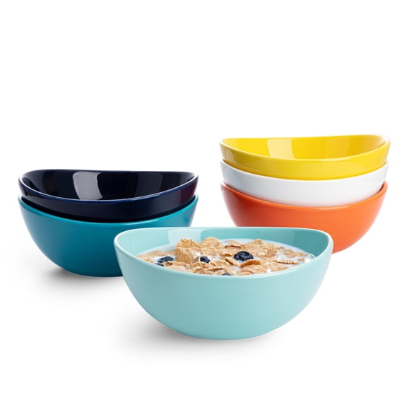 18 Oz Medium Porcelain Bowl - Set Of 6 Rainbow Colored Cereal Dessert Soup Rice & Salad Ceramic Serving