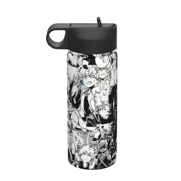 18 Oz Sports Water Bottle Vacuum Insulated, My Hero Academia Katsuki Bakugo Collage Stainless Steel Leak Proof Double wall for Sports Gym Travel