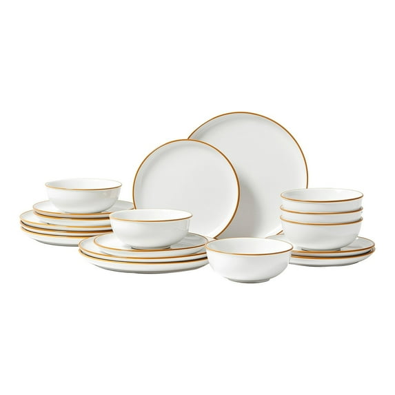 18-Piece Dinnerware Set - Ceramic Plates & Bowls Service for 6, White - Dish Sets for Kitchen, Dinner Plates, Salad Bowls, Durable Stoneware