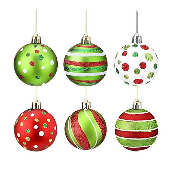 18 PC Glittering Hanging Ornaments Balls Set for Tree Decorations Shatterproof Christmas Ball Ornament 2.36" Red Green White Plastic Christmas Baubles