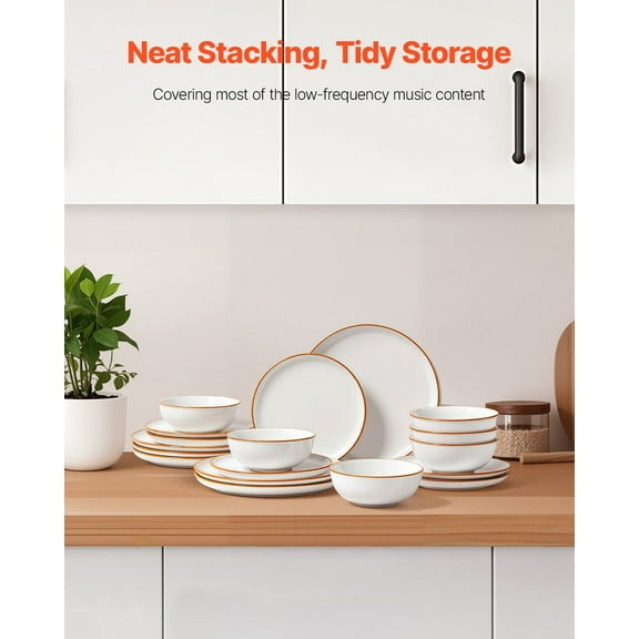 18 PC White Ceramic Dinnerware Set - Plates & Bowls for 6, Durable Dishware