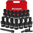 thumbnail image 1 of 18 PCS 1/2" Drive Shallow Universal Impact Socket Set, Swivel Socket with Flexible Wobble, 6 Point, Metric,10-24mm,Cr-V Steel, Includes Extension Bars and Adapter, 1 of 6