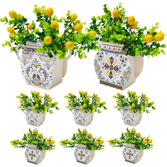18 PCS Amalfi Coast Party Decorations, 6 Blue Tiles Lemon Table Centerpiece Decor Box with 12 Artificial Lemons for Mediterranean Wedding Capri Lemon Themed Party Baby Shower Birthday Party Decor