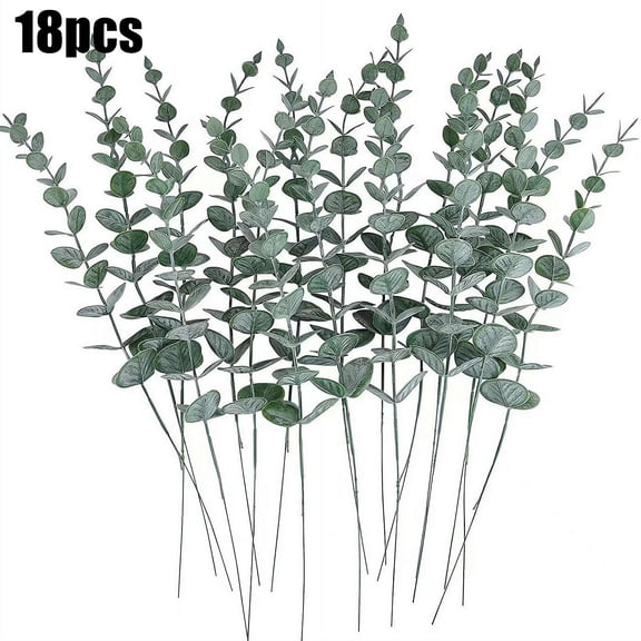 18 PCS Artificial Eucalyptus Stems, Realistic Fake Eucalyptus Leaves for Bouquets, Centerpieces, Home, Office Decor, Perfect for Weddings & Christmas Decoration