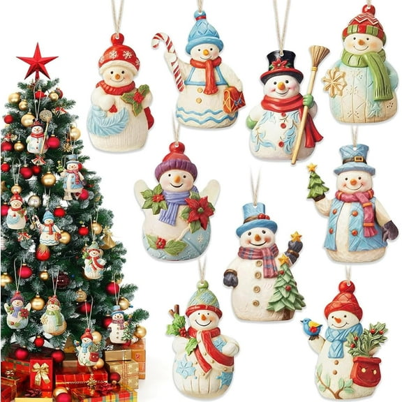 18 PCS Christmas Snowman Ornaments, Wooden Snowman Ornaments for Christmas Tree Hanging Decorations, Xmas Tree Hanging Tags for for New Year Holiday Party