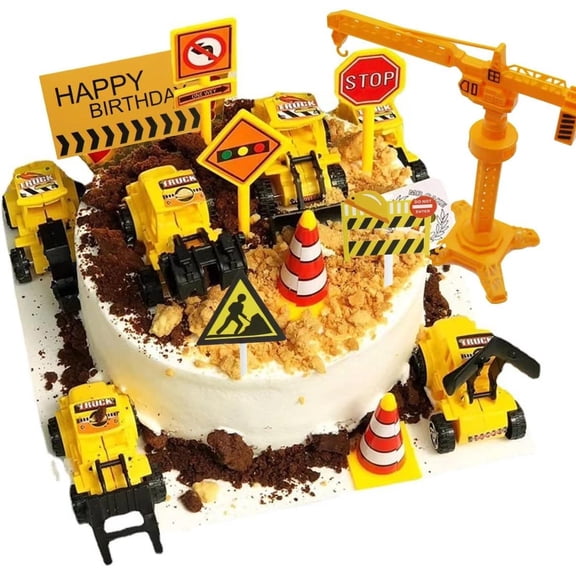 18 PCS Construction Cake Toppers Vehicles Cake Decoration Set Excavator Tower Cr