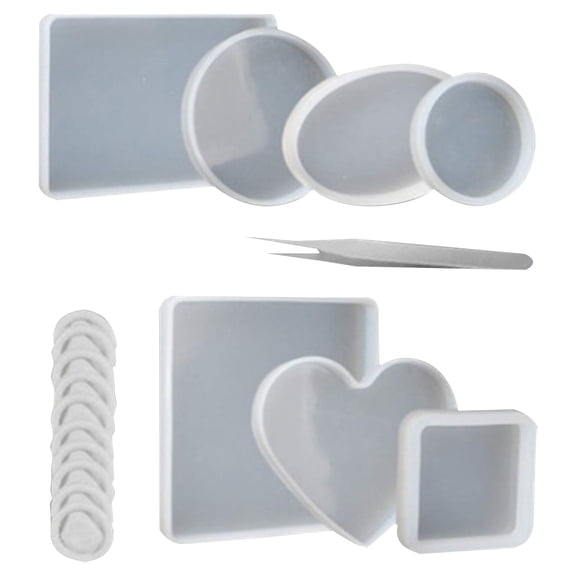 18 PCS Epoxy Resin Kit, Transparent Silicone Molds Tools Set Included Rectangular, Square, Round, Oval, Heart Shaped Casting Mold, Tweezers and Plastic Making Tools for DIY Resin Cast