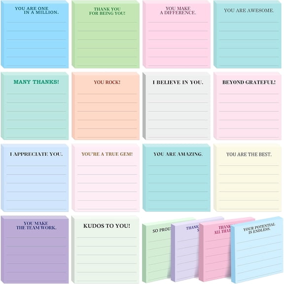 18 PCS Inspirational Sticky Notes with Lines, Adhesive Note Pads Motivational Fun Notepads, Employee Appreciation Gifts Bulk for Teacher, Nurse, Coworkers, Office, Work & Study Supplies (3 x 3)