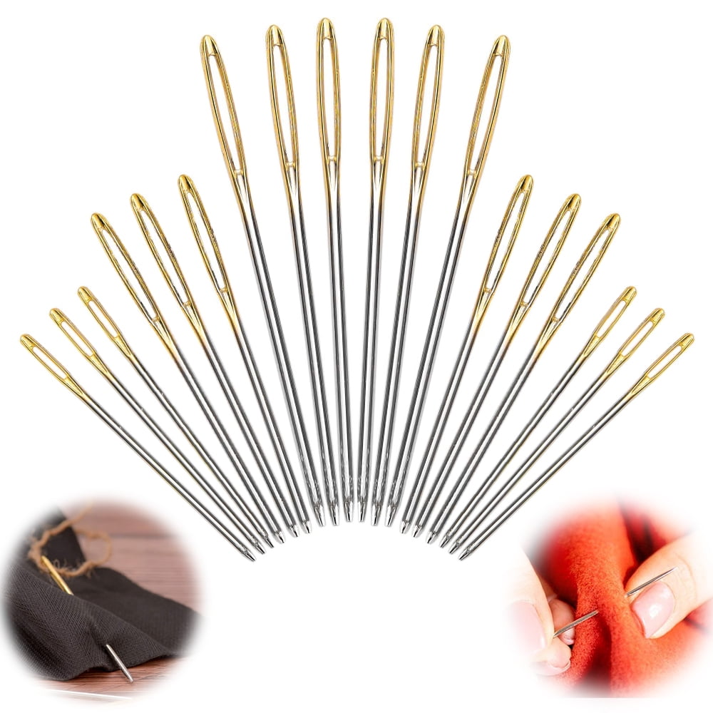 Leather Crafts Sewing Needle,Round Head Blunt Pint,Pointed Prism Sharp Tool  for Embroidery Stitching Gold Tail Big Eye Needles