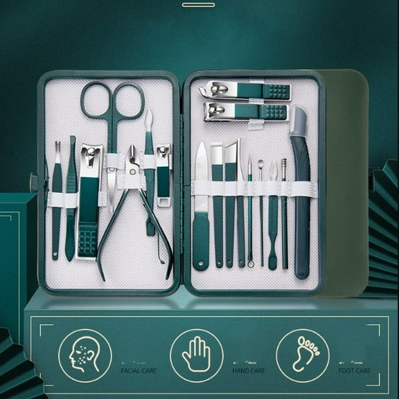 18 PCS Manicure / Pedicure Set Nail Clippers Cleaner Cuticle Grooming Kit Case