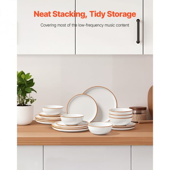 18 PCS Off White Ceramic Dinnerware Set Plates and Bowls Service for 6 Lead Free Glaze Dishwasher Microwave Safe for Family Gatherings