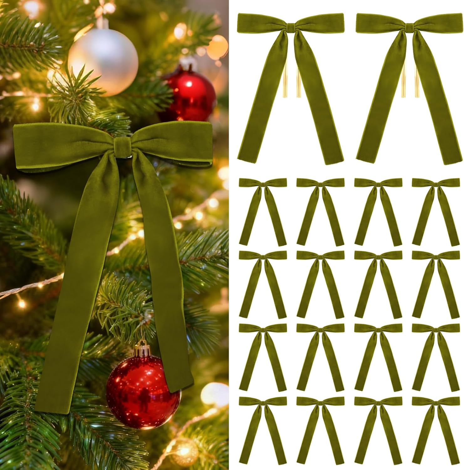 18 PCS Olive Green Velvet Bows for Christmas Tree – Olive Green Velvet ...