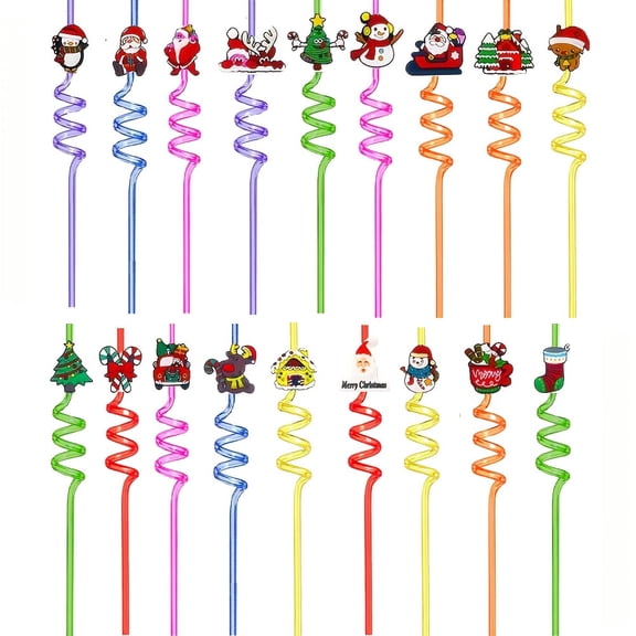 18 PCS Plastic Christmas Straws, Reusable Christmas Drinking Straws Party Favors Xmas Birthday Goodie Bag Stuffers