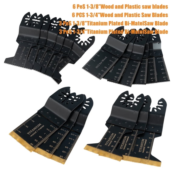 SPOCAX 18 pcs titanium oscillating saw blades for metal, wood, plastic, and nails, fits most oscillating tools
