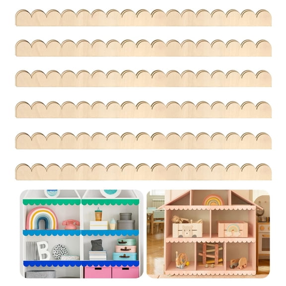 18 PCS Unfinished Wooden Scalloped Wood Trim - 15.75 x 1.57 Inch, NOGIS DIY Decorative Edge Wood Trim for Wall, Cabinet, Shelf, Door - Eco-Friendly Boxwood, Easy to Paint & Cut