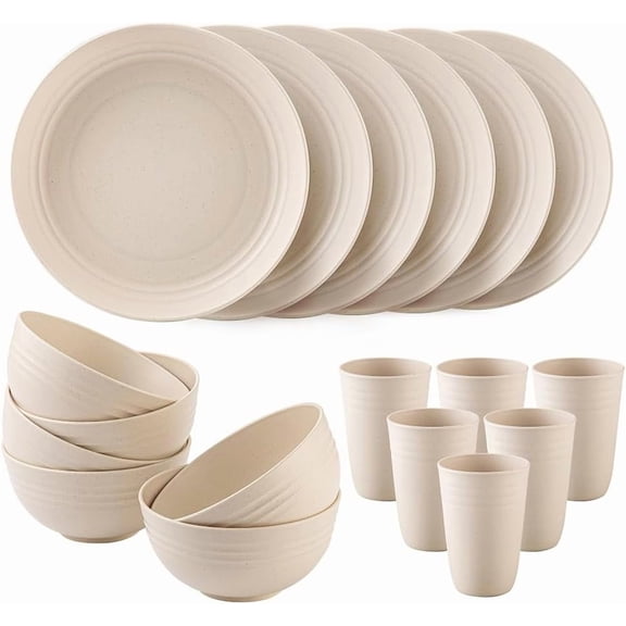 18 PCS Wheat Straw Dinnerware Set, Unbreakable Lightweight Plates Bowls Cups, Microwave & Dishwasher Safe Kitchen Dishes