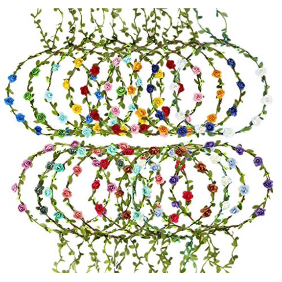 18 PCS Women Paper Rose Flower Crown Headbands Garland Boho Floral Flower Wreath Headband