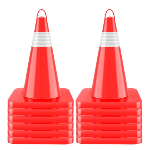18" PVC Traffic Cones 12 Pack, Structurally Stable Parking Lot Cone Construction Cones with Handle and Weighted Base, Orange Safety Cones for Crowd Control and Construction Projects