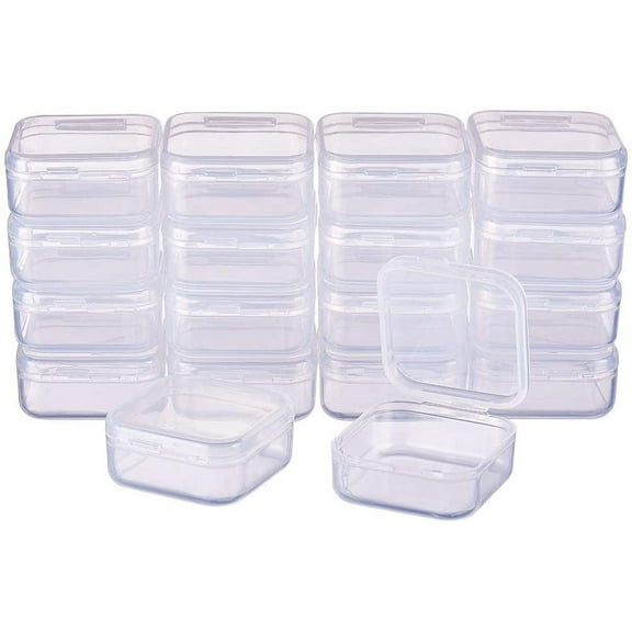 18 Pack 1.45x1.45x0.7 Inches Square Clear Plastic Bead Storage Containers Box Drawer Organizers with Lid