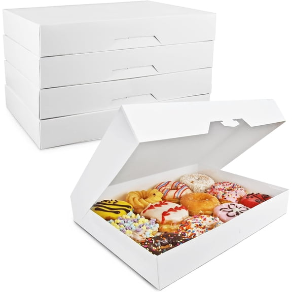 18 Pack 15x11.5x2.2'' White Bakery Box - Holds 12 Donuts, Auto-Popup Cardboard Gift Packaging and Baking Containers, Cookies, Brownies, Pastry and Bread Boxes