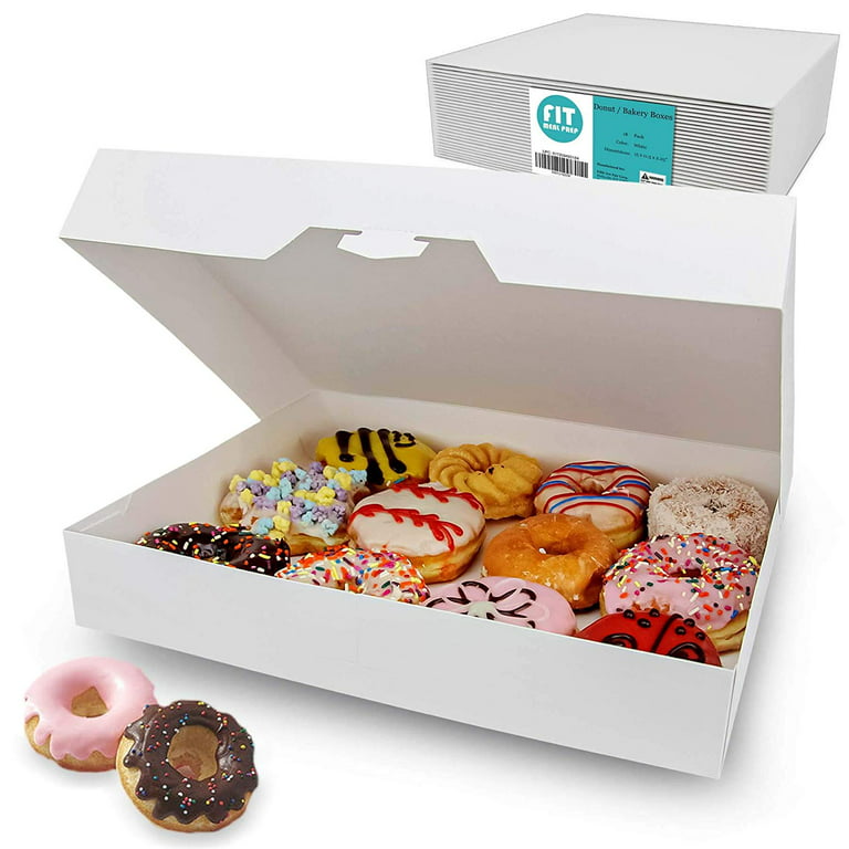 18 Pack] 15x11x2.25” White Bakery Box - Holds 12 Donuts , Auto-Popup  Cardboard Gift Packaging and Baking Containers, Cookies, Brownies, Pastry  and Bread Boxes 