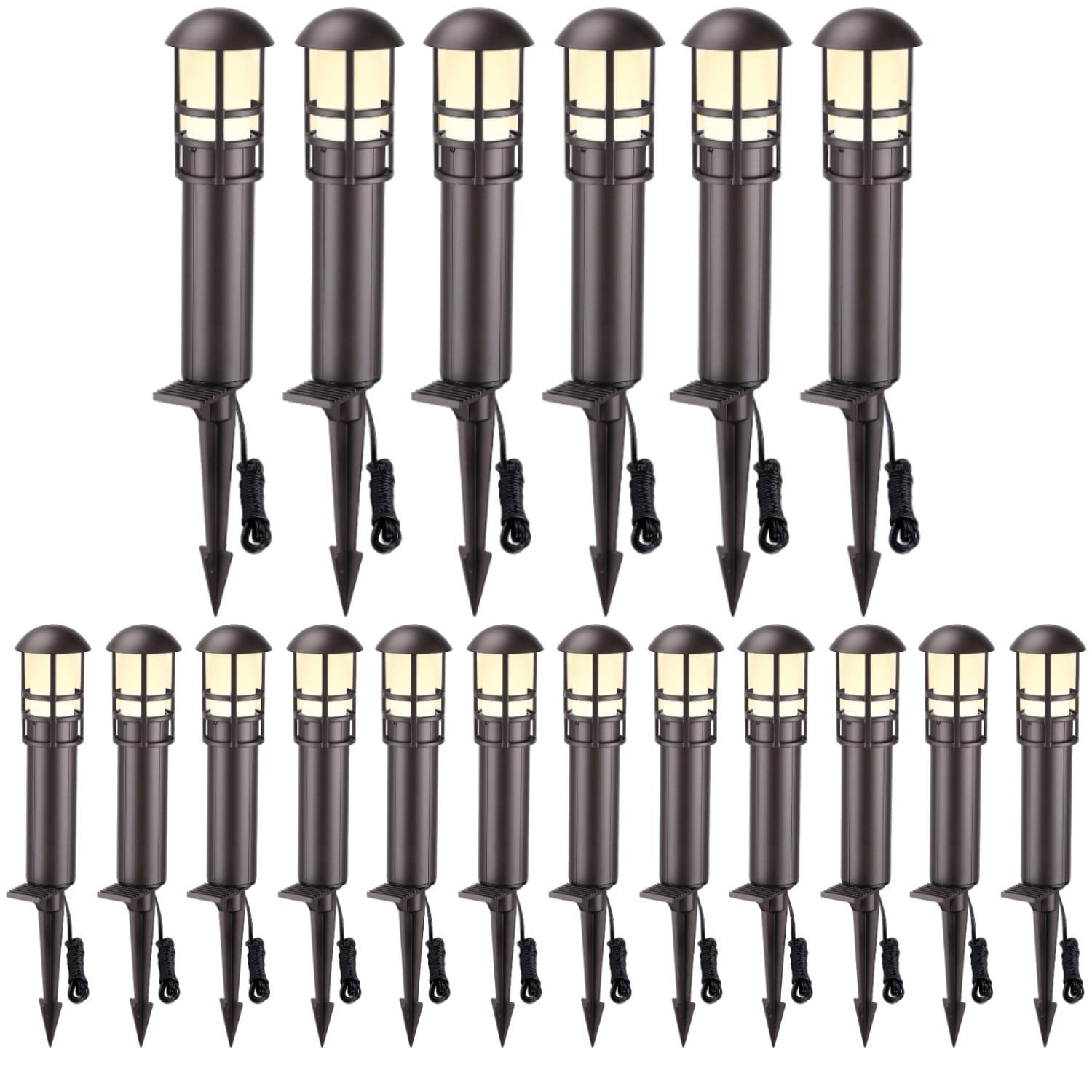 18 Pack 3W LED Landscape Light, IP65 Waterproof, 12-24V Low Voltage, 3000K Warm White, Aluminum Housing with Ground Stake