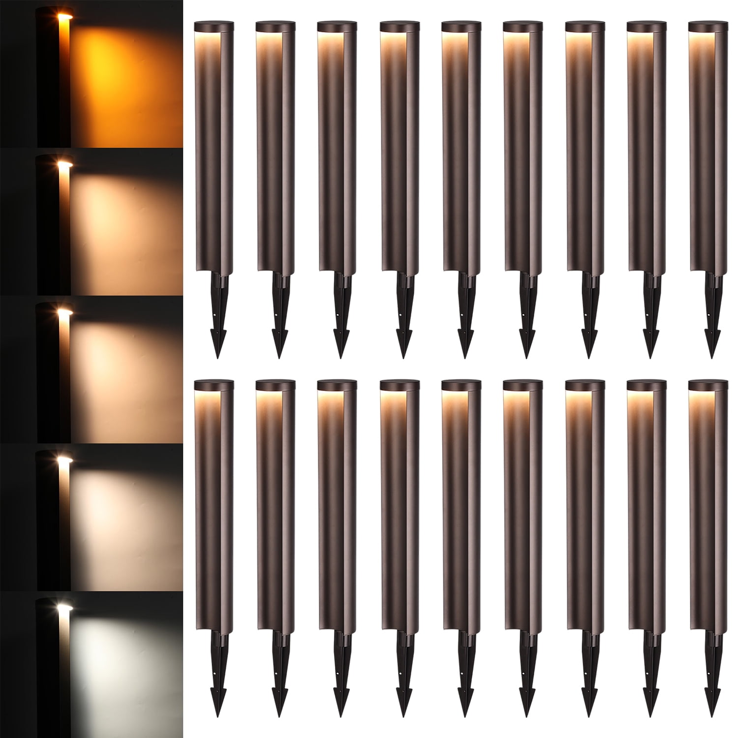 18 Pack 5CCT LED Landscape Pathway Lights, 12-24V Low Voltage, IP65 Waterproof Sidewalk Light for Patio Yard, Die-Casted Aluminum, 1800K/2700K/3000K/4000K/5000K, ETL-listed