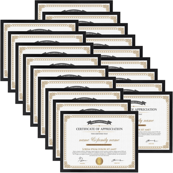 18 Pack 8.5x11 Black Picture Frames for Documents, Diplomas & Awards