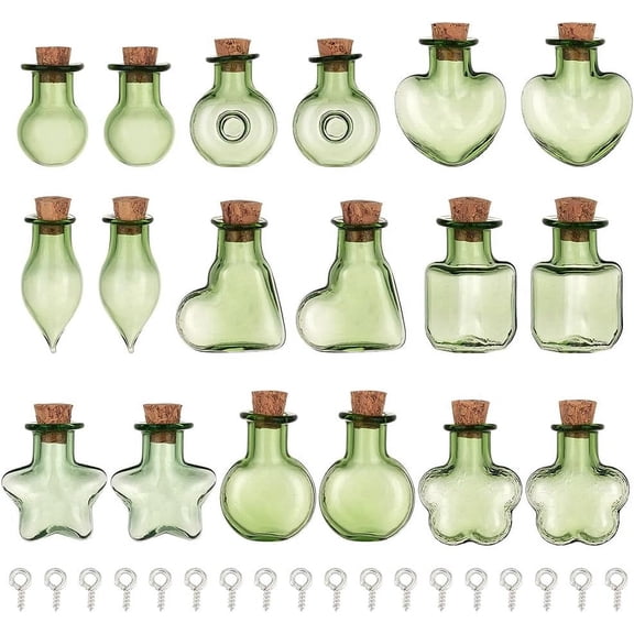 18 Pack 9 Styles Mini Potion Bottle Star & Heart Round Cork Stoppers Glass Bottles Mini Potion Wishing Drifting Bottles for DIY Crafts Wedding Birthday Party FavorsDark Sea Green