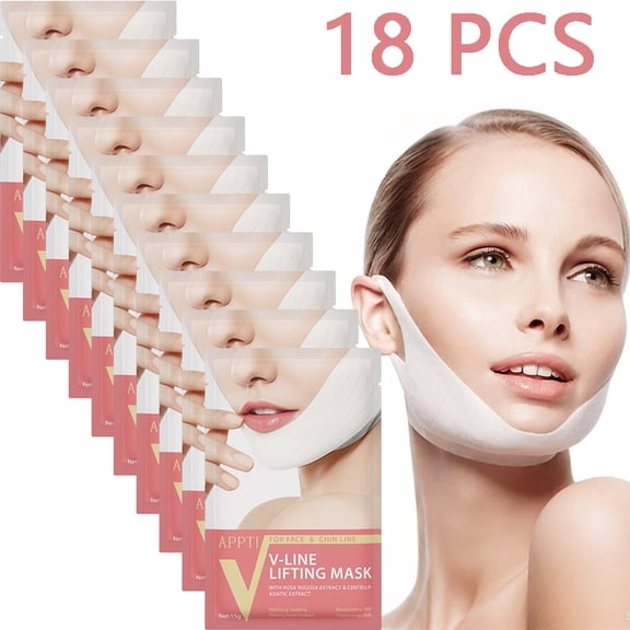 18-Pack APPTI V-Line Lifting Mask, Skin Tightening & Brightening Facial Sheet Mask, Irritation-Free Sculpting Mask for Defined V Shape Jawline, Daily & Pre-Makeup Skincare