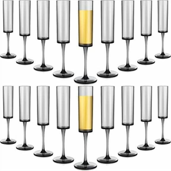 18 Pack Acrylic Champagne Flutes Goblets Plastic Champagne Glasses Stemmed Unbreakable Disposable Reusable Drinkware for Wedding Wine Cocktail Toasting Birthday Anniversary Party, 5.6oz, Black