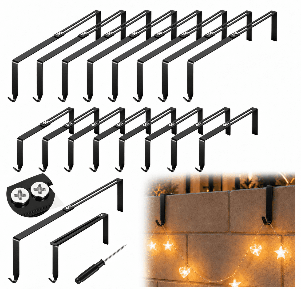 18-Pack Adjustable Outdoor String Light Hooks with Screwdriver, 6-11 in ...