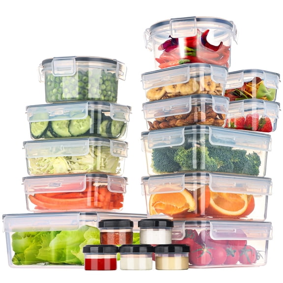 18 Pack Airtight Plastic Food Storage Containers for Kitchen Organization and Meal Prep
