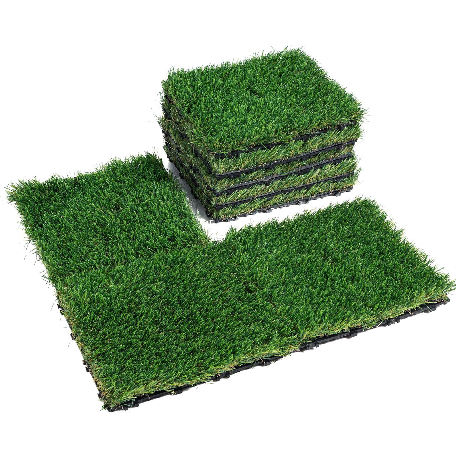 18 Pack Artifical Grass Tiles Interlocking Turf Deck Set, 12"x12" Synthetic Fake Grass Self-draining Mat Flooring Decor Pad, Perfect For Multi-Purpose Indoor Outdoor Entryway Scraper Dog Mats