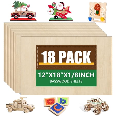 18 Pack Basswood Sheets12x18x1/8 Inch, Unfinished Wood for Crafts, 3mm Laser Cutting & Engraving, Burining,Architectural Models, Board Painting.
