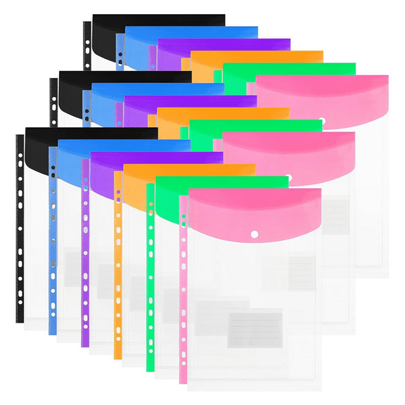 18 Pack Binder Pocket Organizer Folders, Pockets for 2/3/4 Ring Document, 11 Holes Expandable Folders