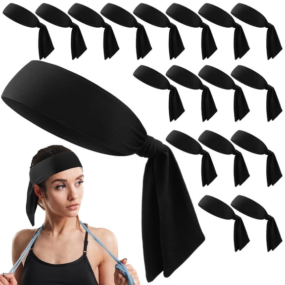 18 Pack Black Tie Athletic Headbands for Sports and Everyday Use