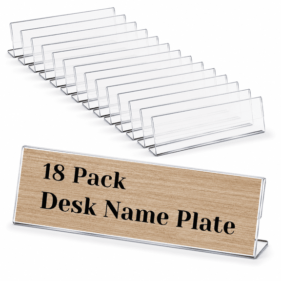 18 Pack Blank Desk Name Plates, 2'' x 8'' Horizontal Slant Design, Office School Use