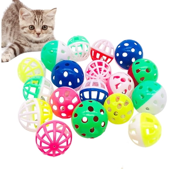 18-Pack Cat Toy Balls with Bells 1.58 Inch Plastic Kitten Chase Toy Jingle Bell Balls for Cat Indoor Training By PULMCheerger