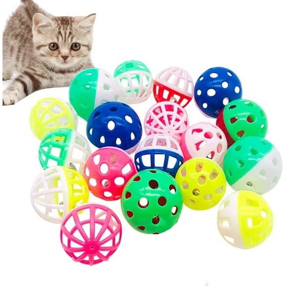18-Pack Cat Toy Balls with Bells 1.58 Inch Plastic Kitten Chase Toy Jingle Bell Balls for Cat Indoor Training