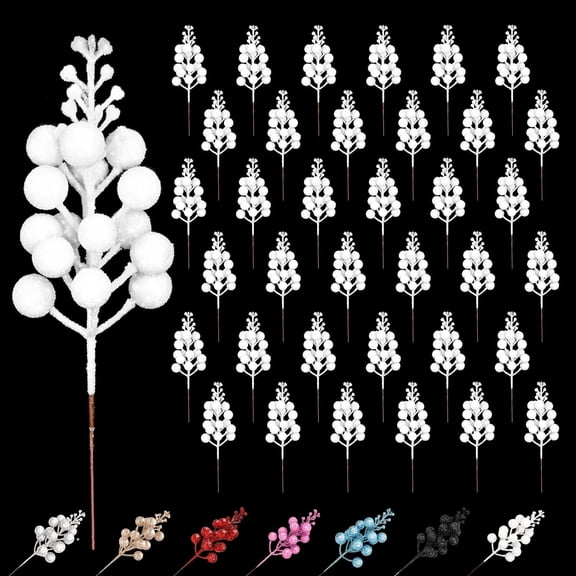 18 Pack Christmas Tree Decorations, Christmas Tree Picks, 8 Inches Christmas Artificial Glitter Berries Stems, Silver Tree Stems for Christmas Tree Topper, Filler, Wreath, Ornaments