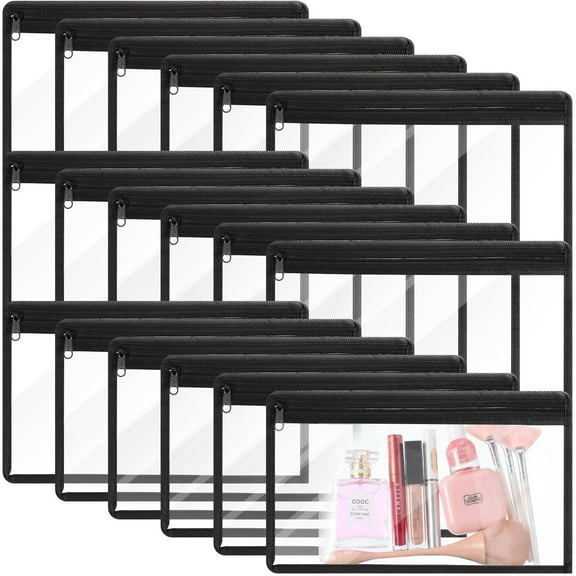 18 Pack Clear Zipper Pouches PVC Waterproof Zipper Bags Transparent Zipper Pouch Clear Storage Bags Multipurpose for Organizing Travel Cosmetics Document File Office Supplies, 11.5 x 7 Inches