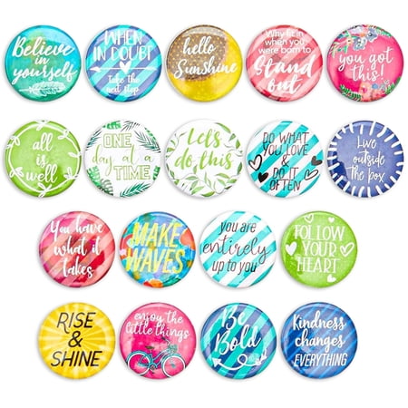 18 Pack Colorful Inspirational Magnets for School, Work, Refrigerator, Whiteboard - Cute Locker Accessories for Girls with Assorted Motivational Designs and Quotes (1.25 In, 0.2 Thick)